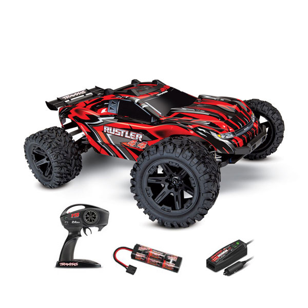 RUSTLER 4X4 BRUSHED STADIUM TRUCK AVEC ACCUS / CHARGEUR Rouge