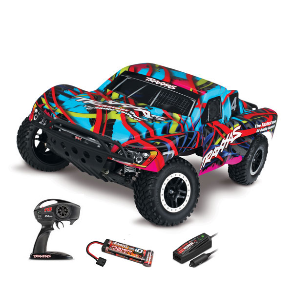 TRAXXAS Rustler Brushed 1:10 RC Voiture Miniature électrique Truggy à  Propulsion arrière (2WD) RTR 2,4 GHz